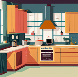 Flat style illustration of kitchen remodel