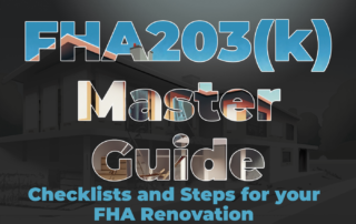 Cover image for an FHA 203(k) renovation guide with text: "FHA 203(k) Master Guide: Checklists and Steps for Your FHA Renovation.