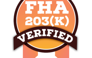 FHA 203(k) Verified badge with an orange and brown color scheme and a ribbon banner at the bottom.