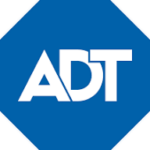 Blue octagonal ADT logo with white capital letters "ADT" in the center.