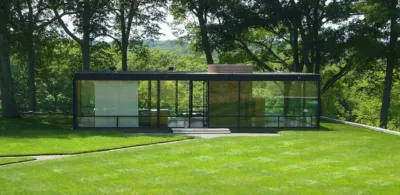 Exterior view of Philip Johnsons Glass House in New Canaan Connecticut