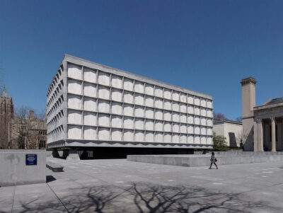 Exterior view of historic Beinecke Rare Book Museum at Yale Univeristy, New Haven Connecticut