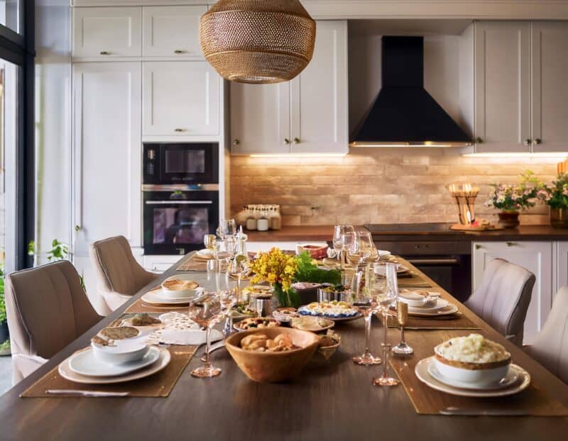 Large passover feast in kosher kitchen