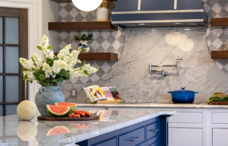 Burlington, CT Kitchen Remodel - Open Shelving, Induction Stovetop, Quartzite, Custom Cabinetry and Range Hood
