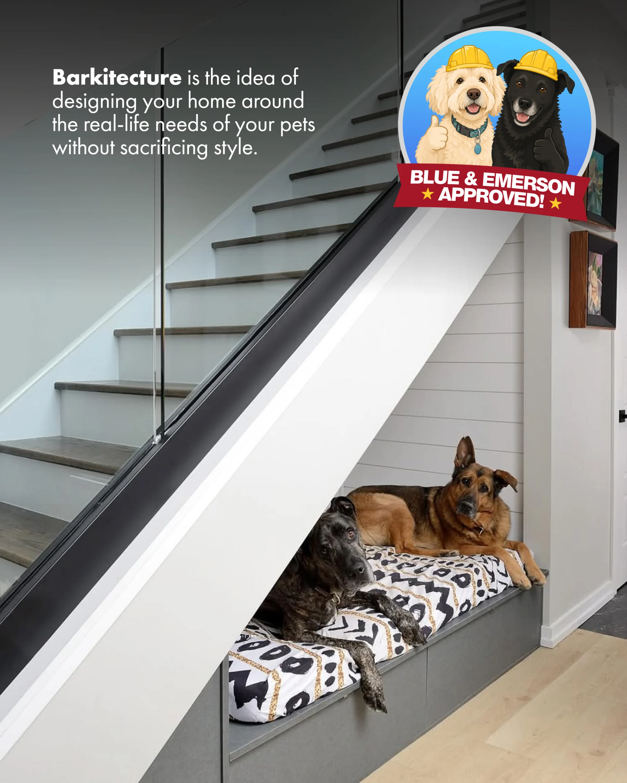 Under-stair dog bed built into a home remodel