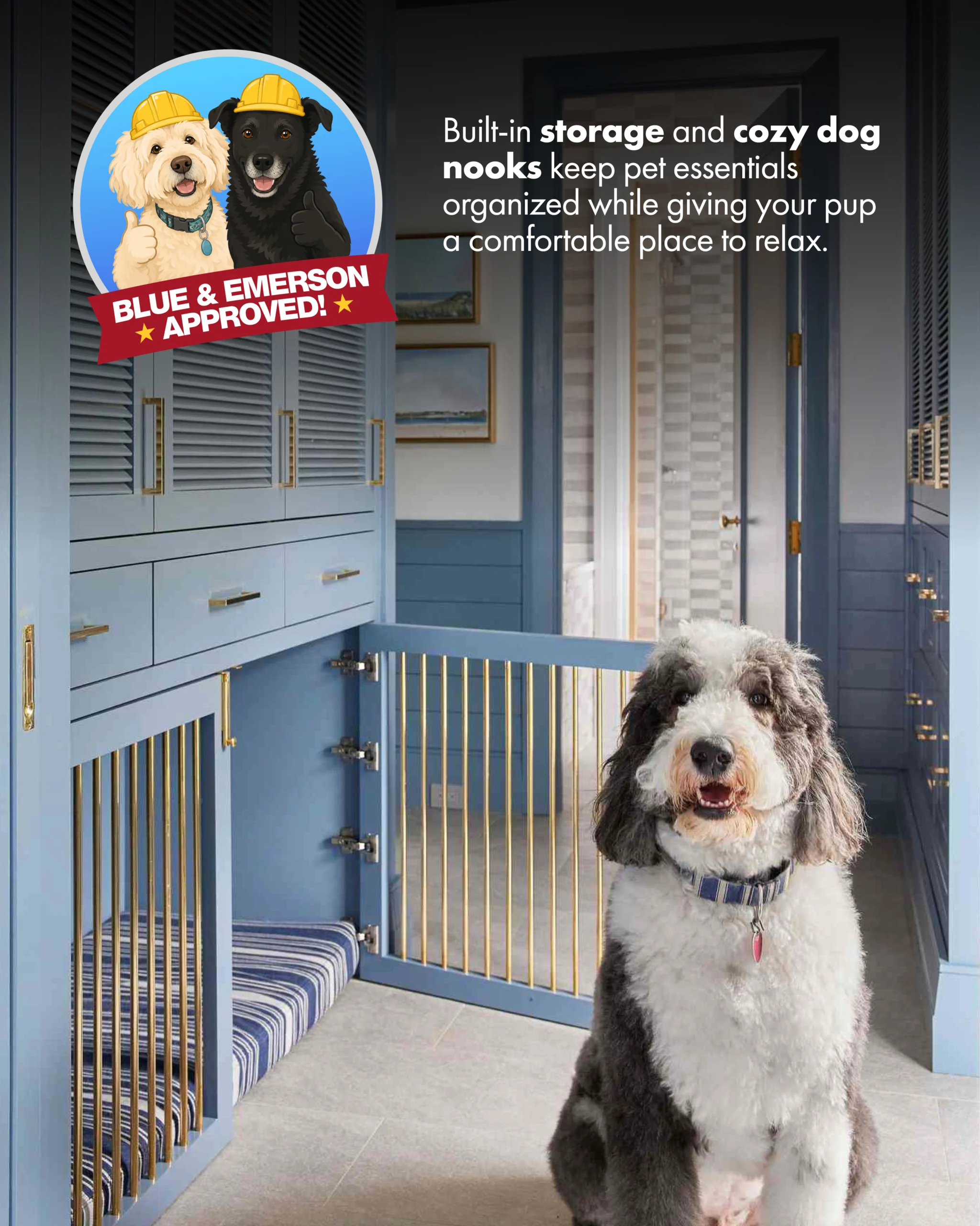 Custom built-in dog nook with storage