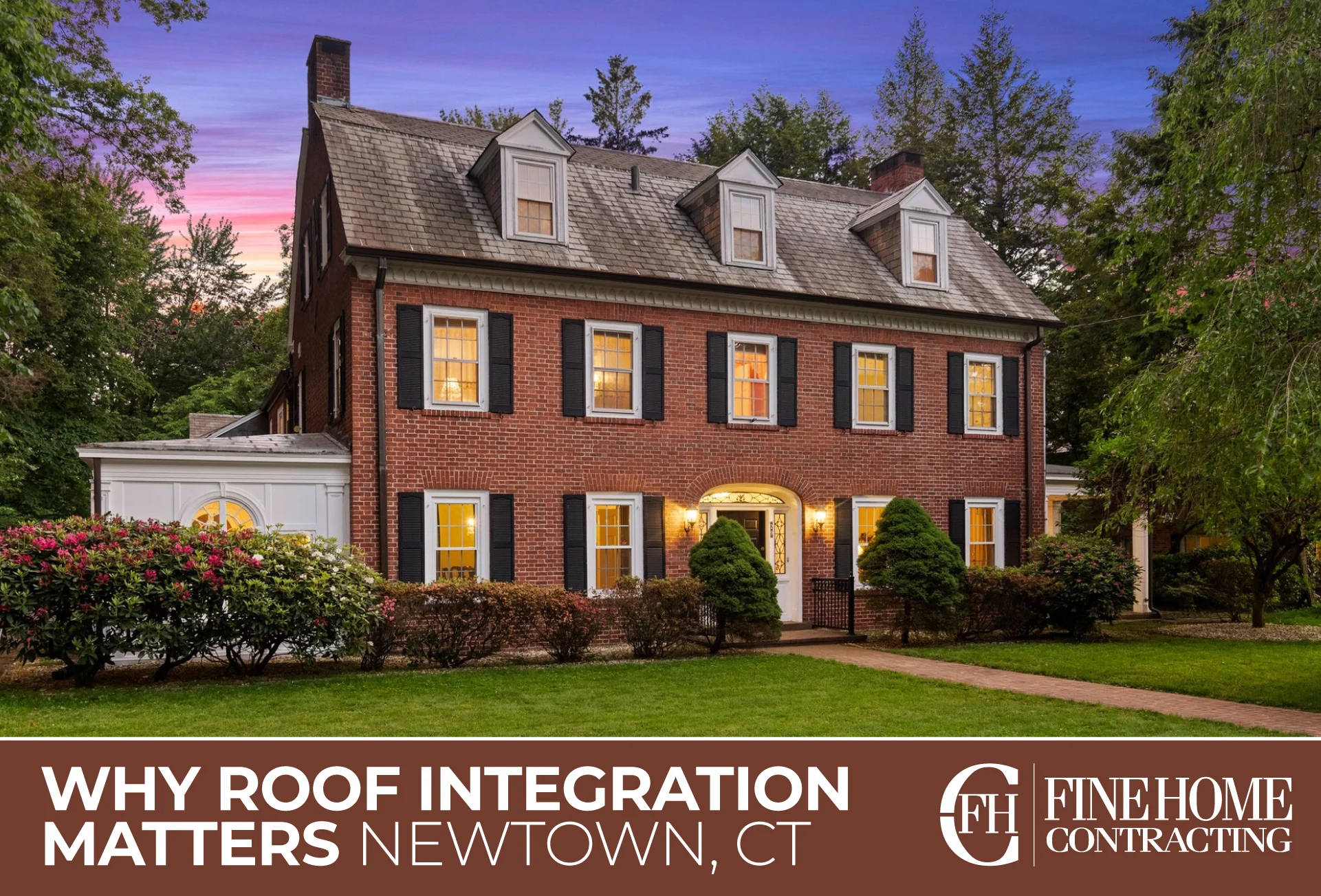 Classic Newtown, CT home addition with a thoughtfully integrated roofline, matching roof pitch, and cohesive New England architectural details.