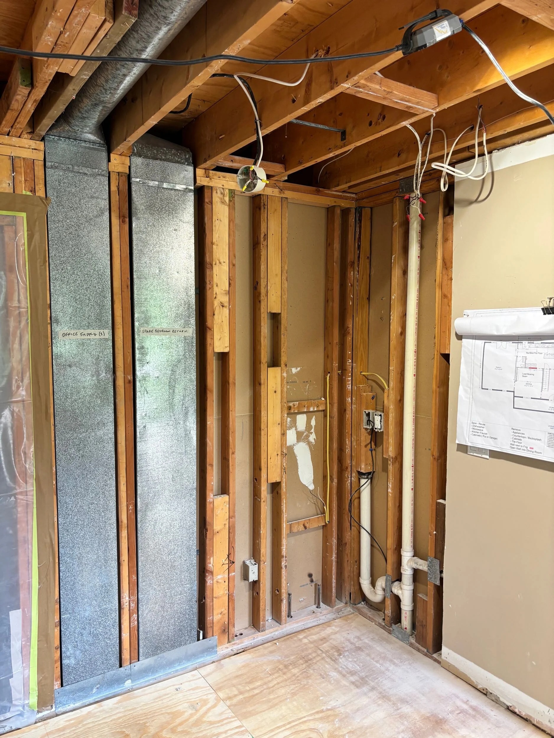 Exposed HVAC ductwork during kitchen wall removal Exposed HVAC ductwork discovered during a kitchen wall removal
